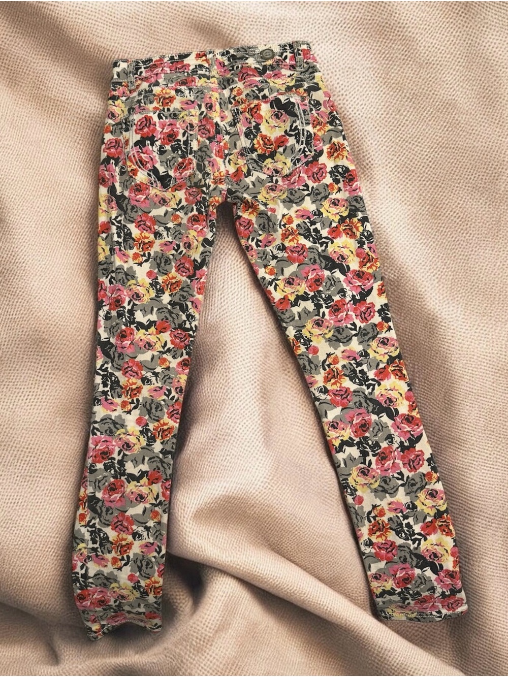 Floral Print Women's Skinny Jeans - Pink Multi